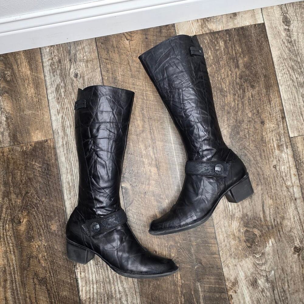 Dorking Spain Black Leather Tall Riding Boots 41 US 9.5- 10 Comfort Knee High